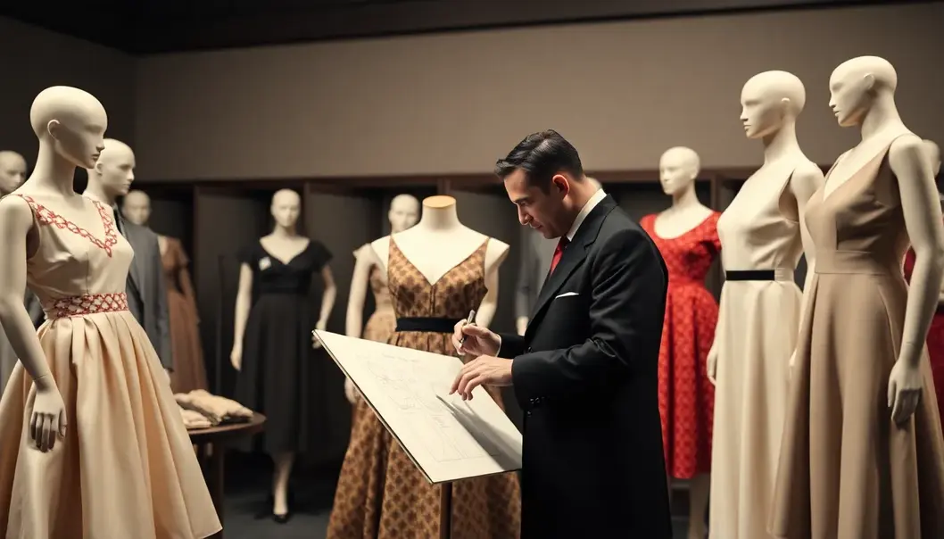 Coco Chanel in a Parisian salon, redefining fashion rules.