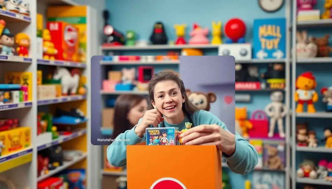 Nostalgia Reloaded: The Return of Iconic Collectible Toys Young adults sharing and reminiscing over collectible toys from their childhood.